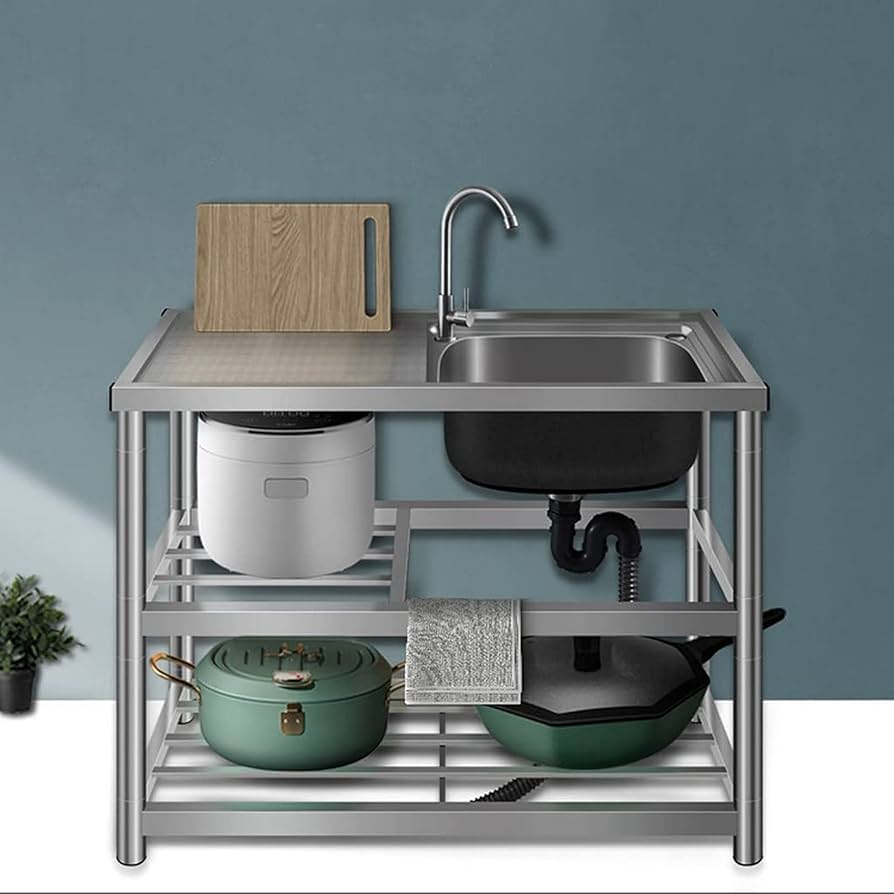 シンク　業務用　美品　店舗用　流し台　カフェ　バー Amazon.co.jp: シングルシンク 作業台付き 業務用 シンク 1槽式